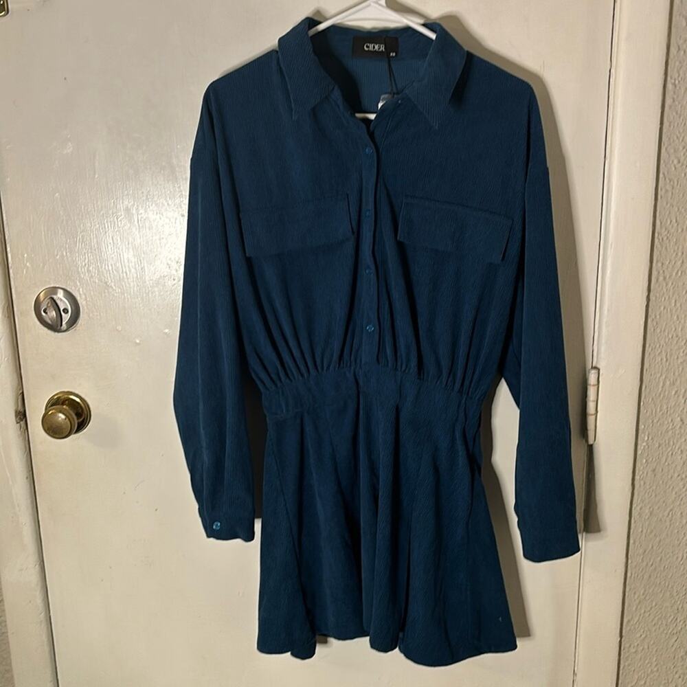 CIDER Solid Collar Mini Dress XS Dark Teal NEW Fall Academia Classic Preppy Boho